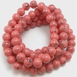 50pcs Pink with Black Glass Beads 8mm, jewelry making supplies‎